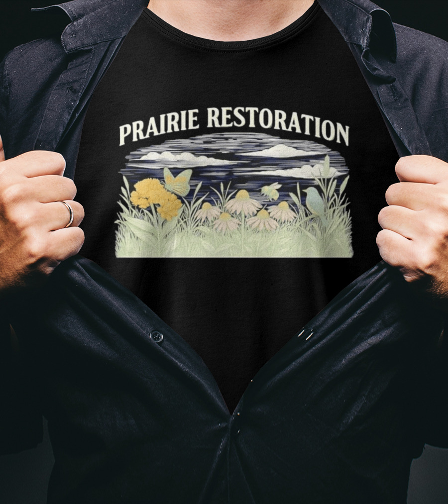 Prairie Restoration Butterfly Hummingbird Wildflowers Botanical Wildlife T-Shirt