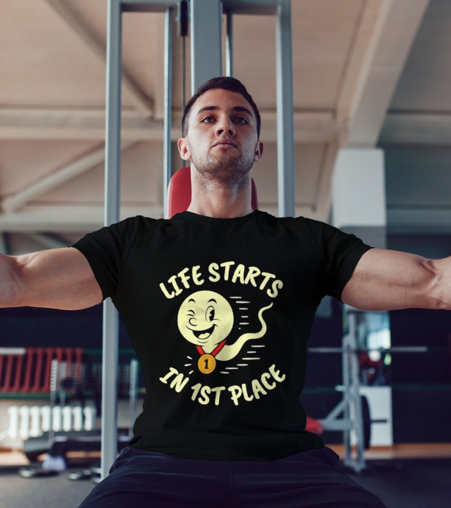 Life Starts In 1st Place Winking Medal Winning Smile T-Shirt