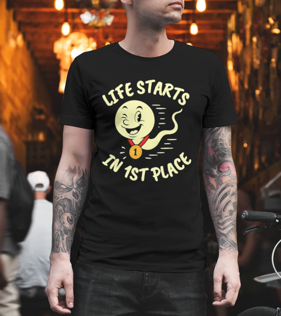 Life Starts In 1st Place Winking Medal Winning Smile T-Shirt