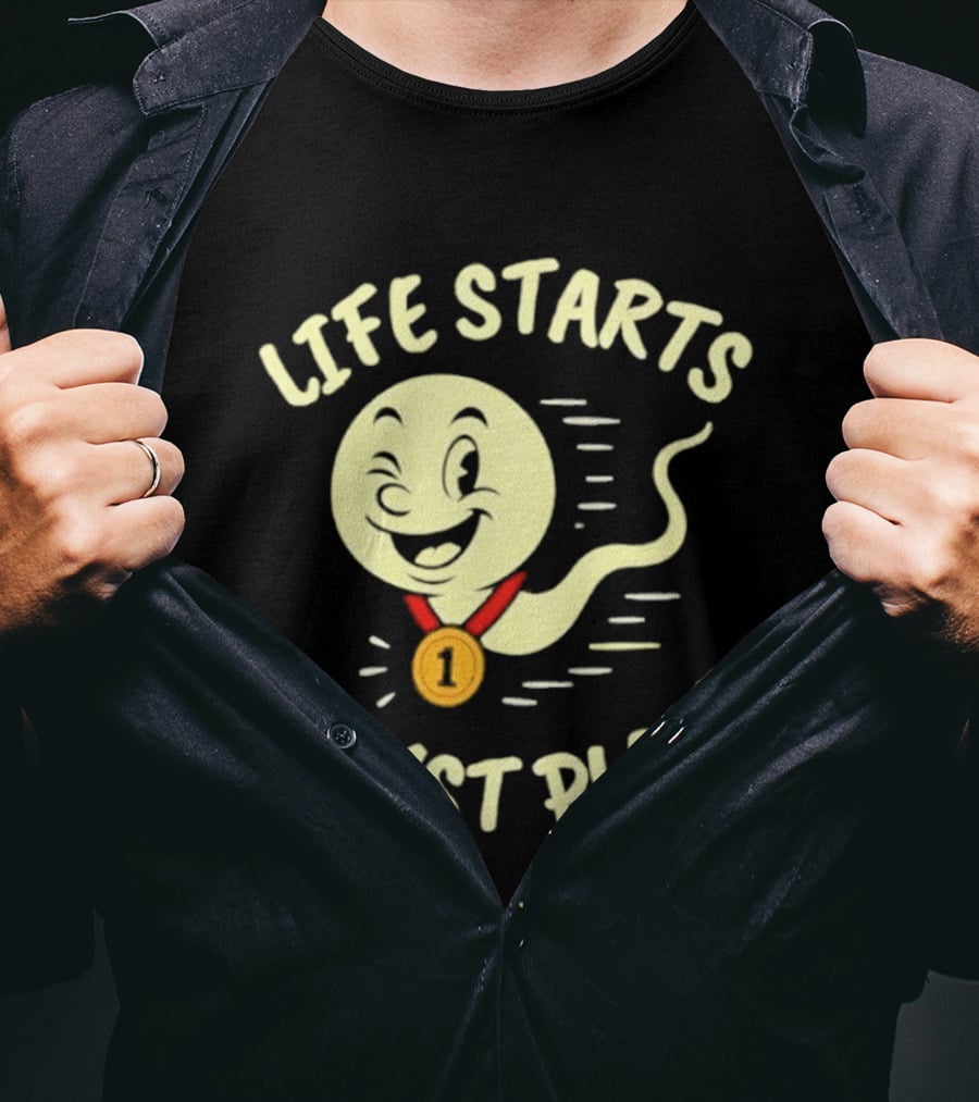 Life Starts In 1st Place Winking Medal Winning Smile T-Shirt