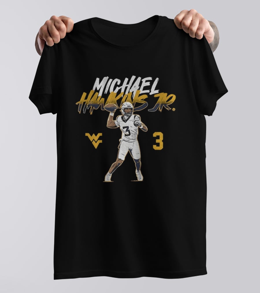 West Virginia Football Michael Hawkins Jr 3 Quarterback Pose T-Shirt