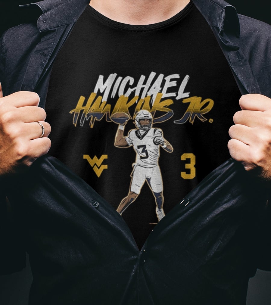 West Virginia Football Michael Hawkins Jr 3 Quarterback Pose T-Shirt