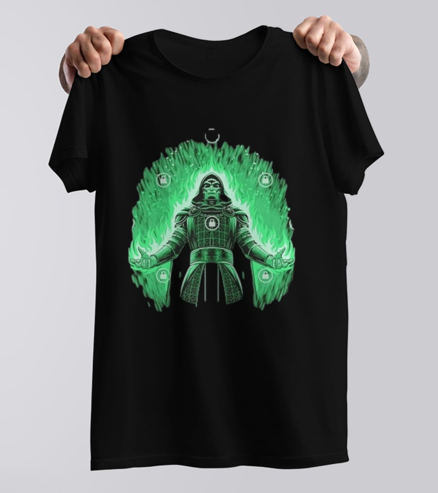 Doctor Doom Marvel Villain Green Flame Power Locked T-Shirt