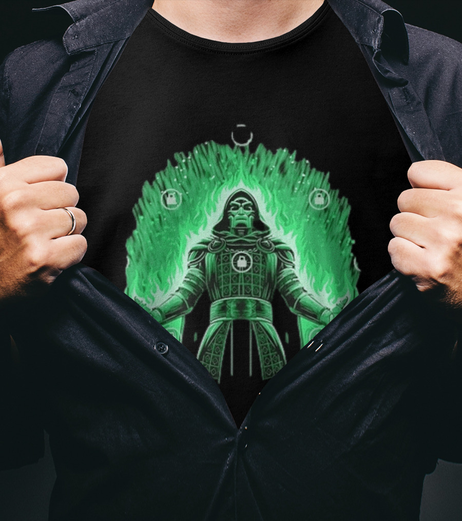 Doctor Doom Marvel Villain Green Flame Power Locked T-Shirt