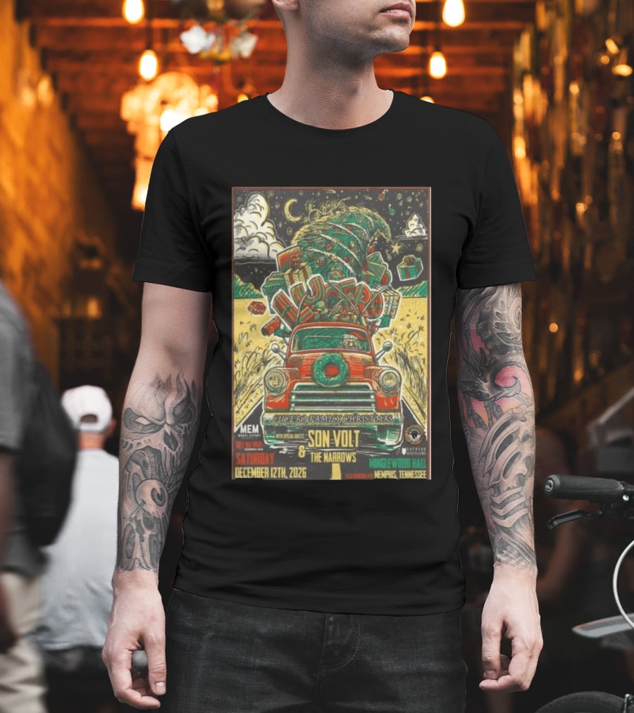 Lucero Family Christmas Concert Memphis Minglewood Hall December 12 2026 Featuring Son Volt And The Narrows Holiday Bash T-Shirt