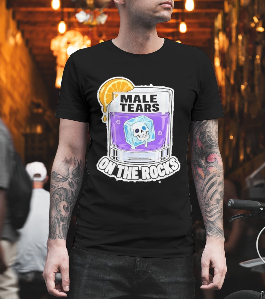 Male Tears On The Rocks Skull Ice Cube Glass Orange Slice T-Shirt