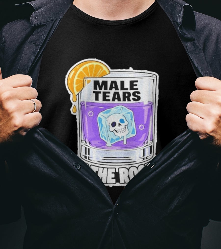 Male Tears On The Rocks Skull Ice Cube Glass Orange Slice T-Shirt