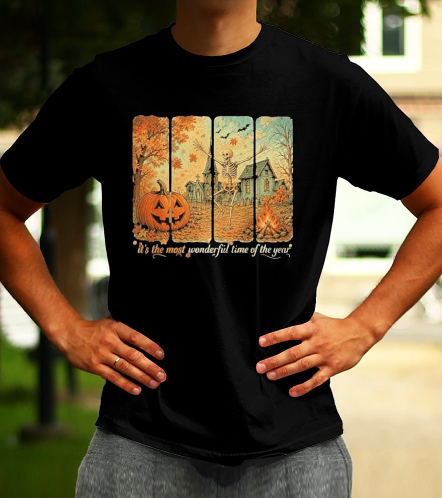 It's The Most Wonderful Time Of The Year Spooky Skeleton Pumpkin Campfire Halloween T-Shirt