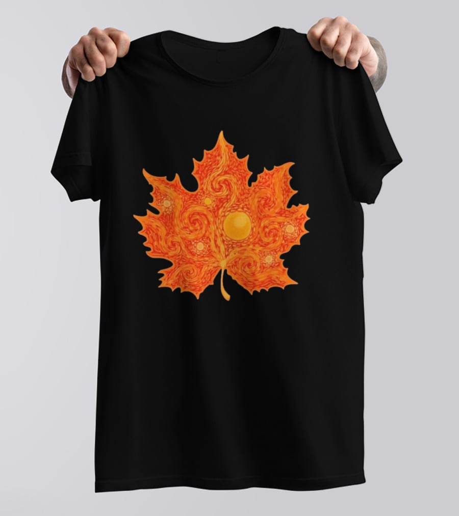 Starry Night Orange Maple Leaf Autumn Swirl T-Shirt