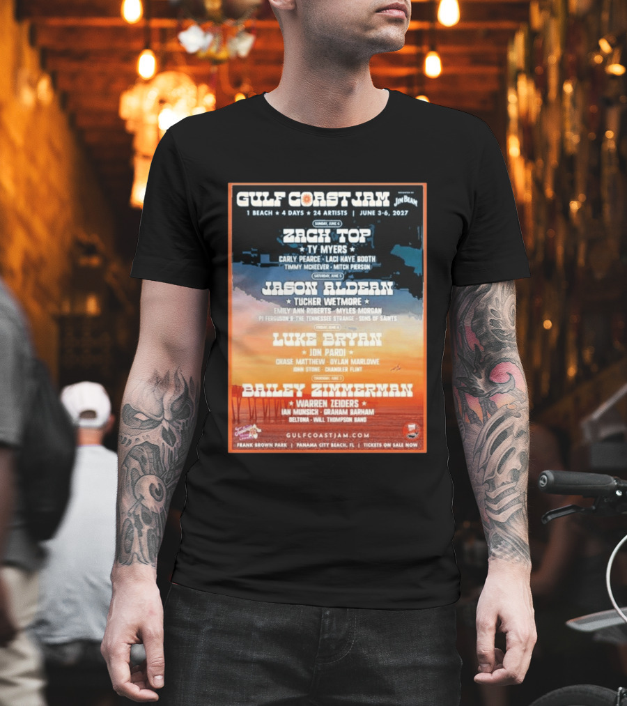 Gulf Coast Jam 2027 Panama City Beach June 3 6 Zach Top Jason Aldean Luke Bryan Bailey Zimmerman T-Shirt