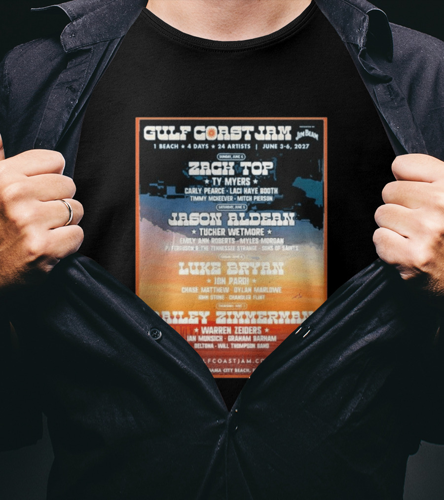 Gulf Coast Jam 2027 Panama City Beach June 3 6 Zach Top Jason Aldean Luke Bryan Bailey Zimmerman T-Shirt