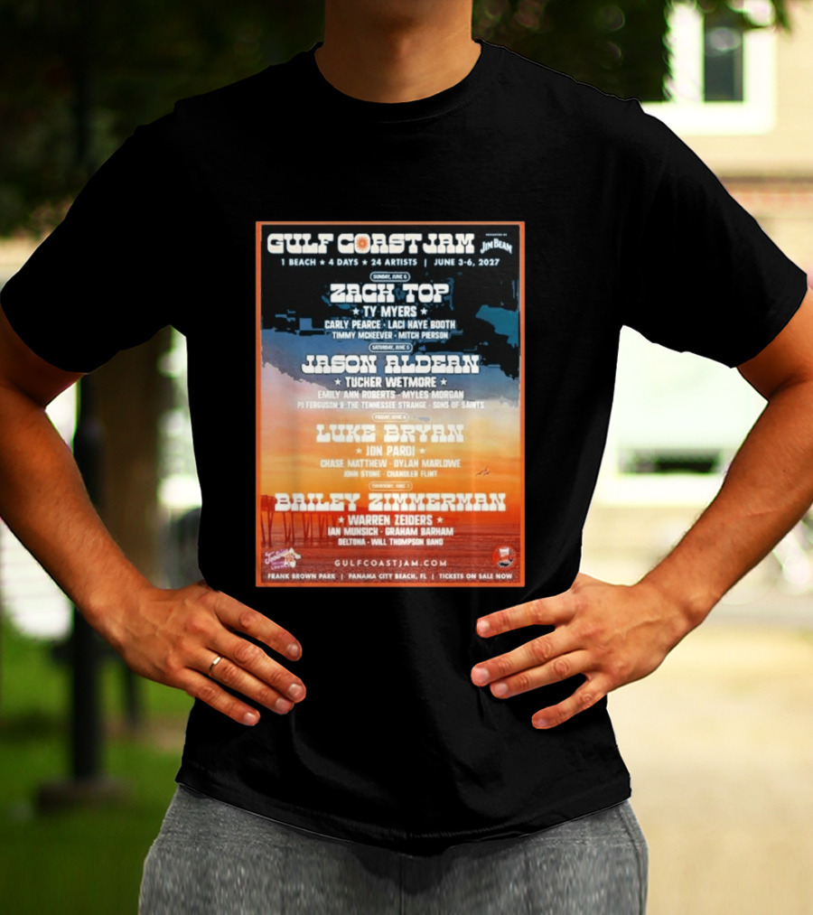 Gulf Coast Jam 2027 Panama City Beach June 3 6 Zach Top Jason Aldean Luke Bryan Bailey Zimmerman T-Shirt