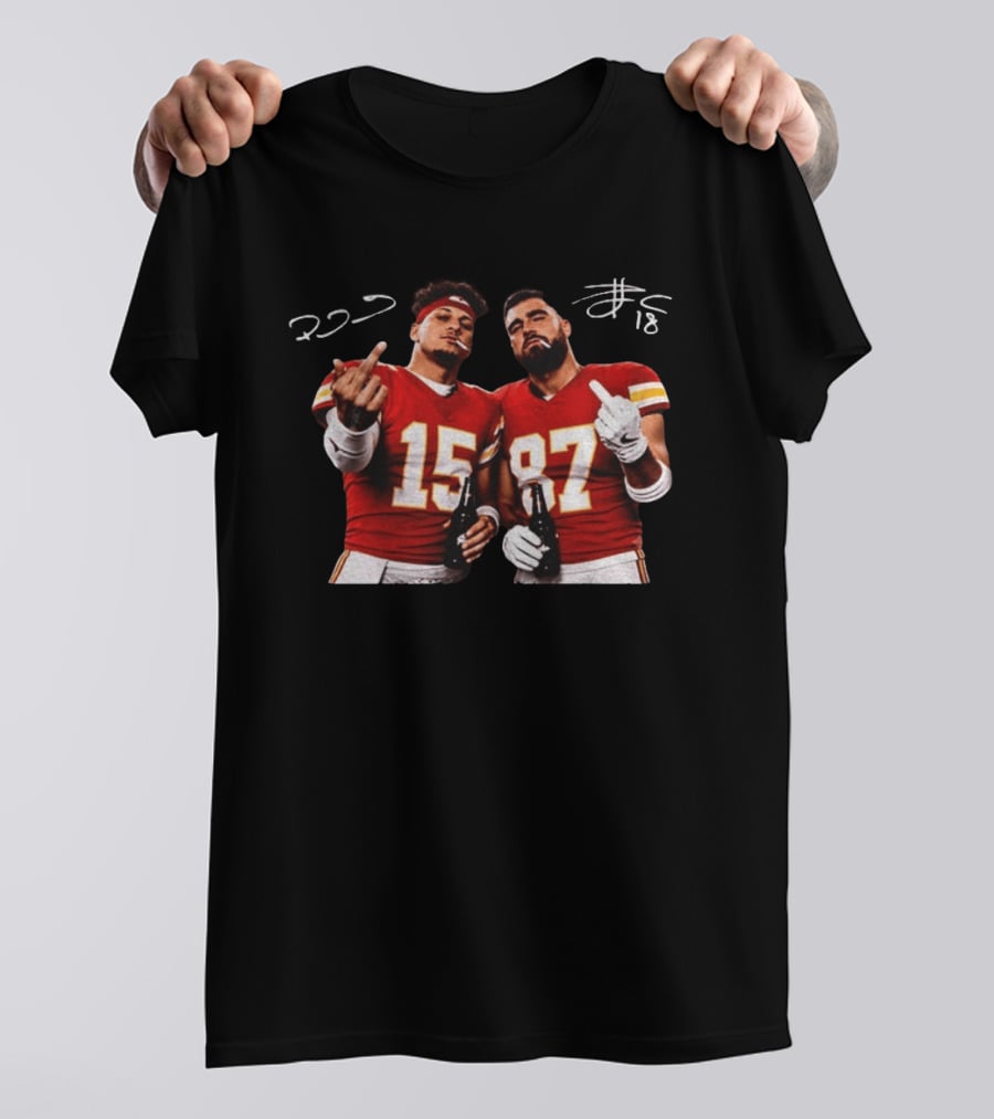 Patrick Mahomes Travis Kelce Middle Finger KC Chiefs Football 2026 Sports Fans Merchandise T-Shirt