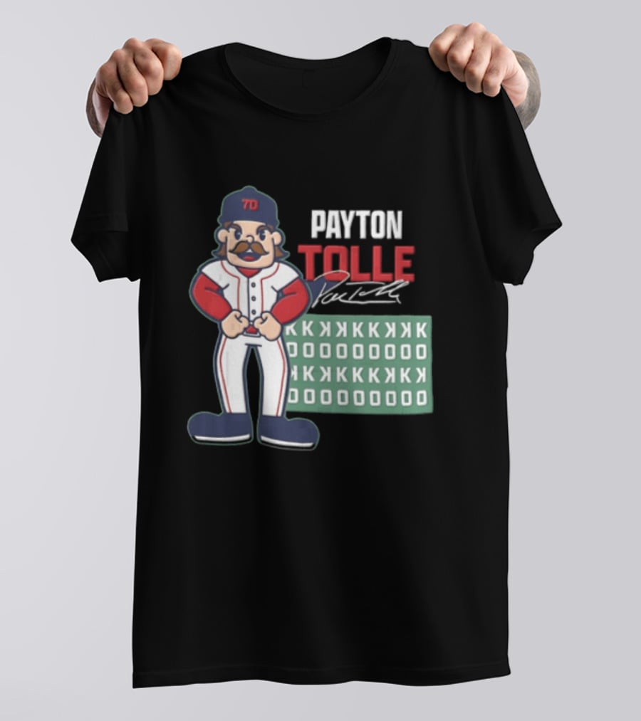 Payton Tolle Cartoon Baseball Player Mustache Cap K Strikeouts T-Shirt