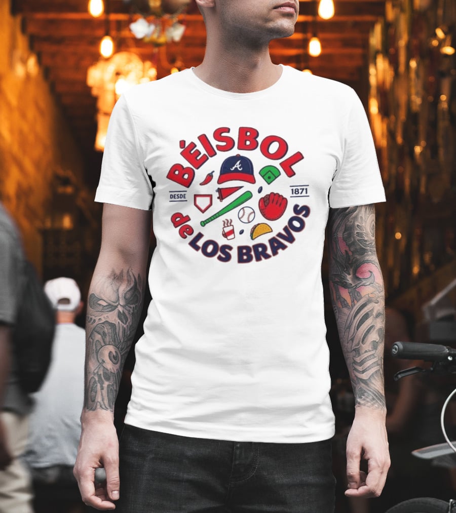 Béisbol De Los Bravos Atlanta Braves Desde 1871 Cap Glove Bat Baseball Iconography T-Shirt