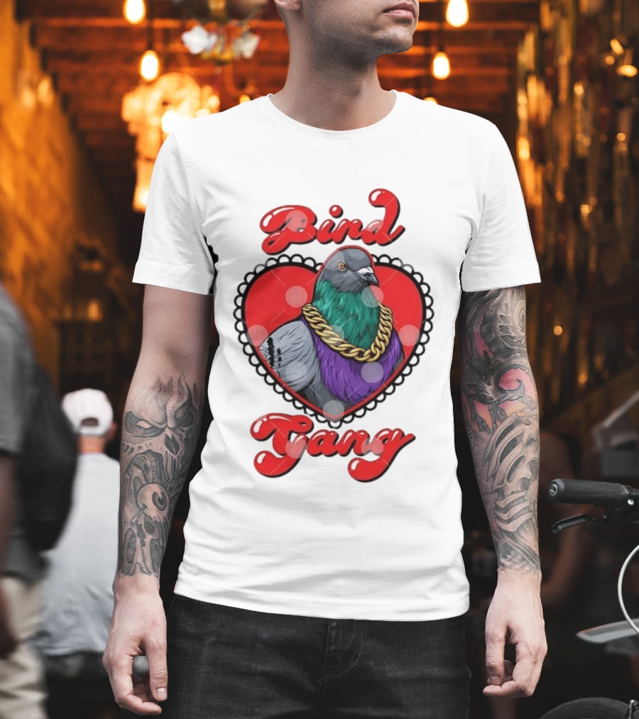 Bird Gang Pigeon With Heart Shaped Gold Chain T-Shirt