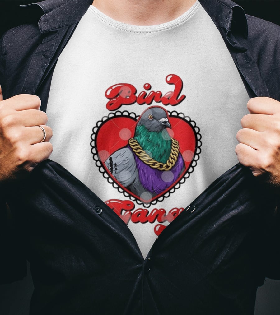 Bird Gang Pigeon With Heart Shaped Gold Chain T-Shirt