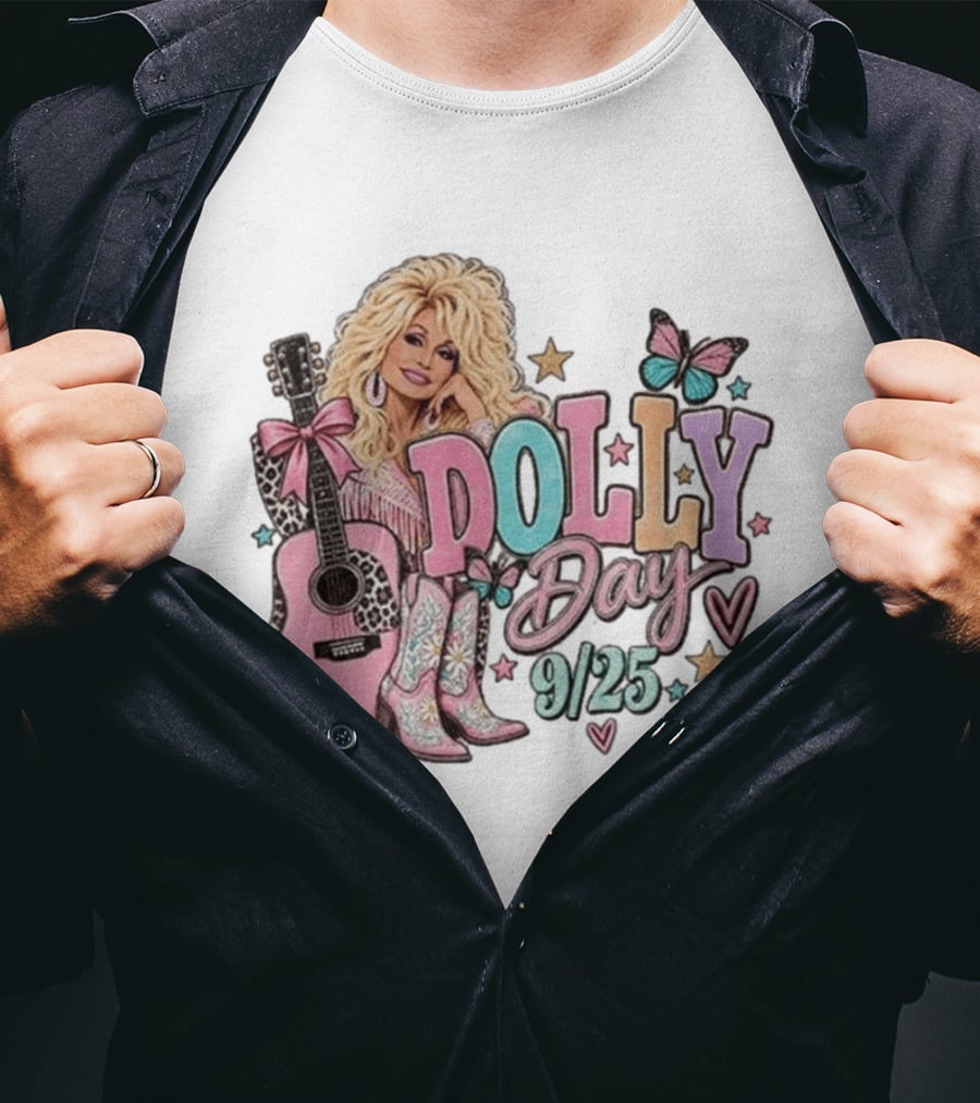 Dolly Day 9/25 Pink Butterfly Guitar Boots Stars T-Shirt