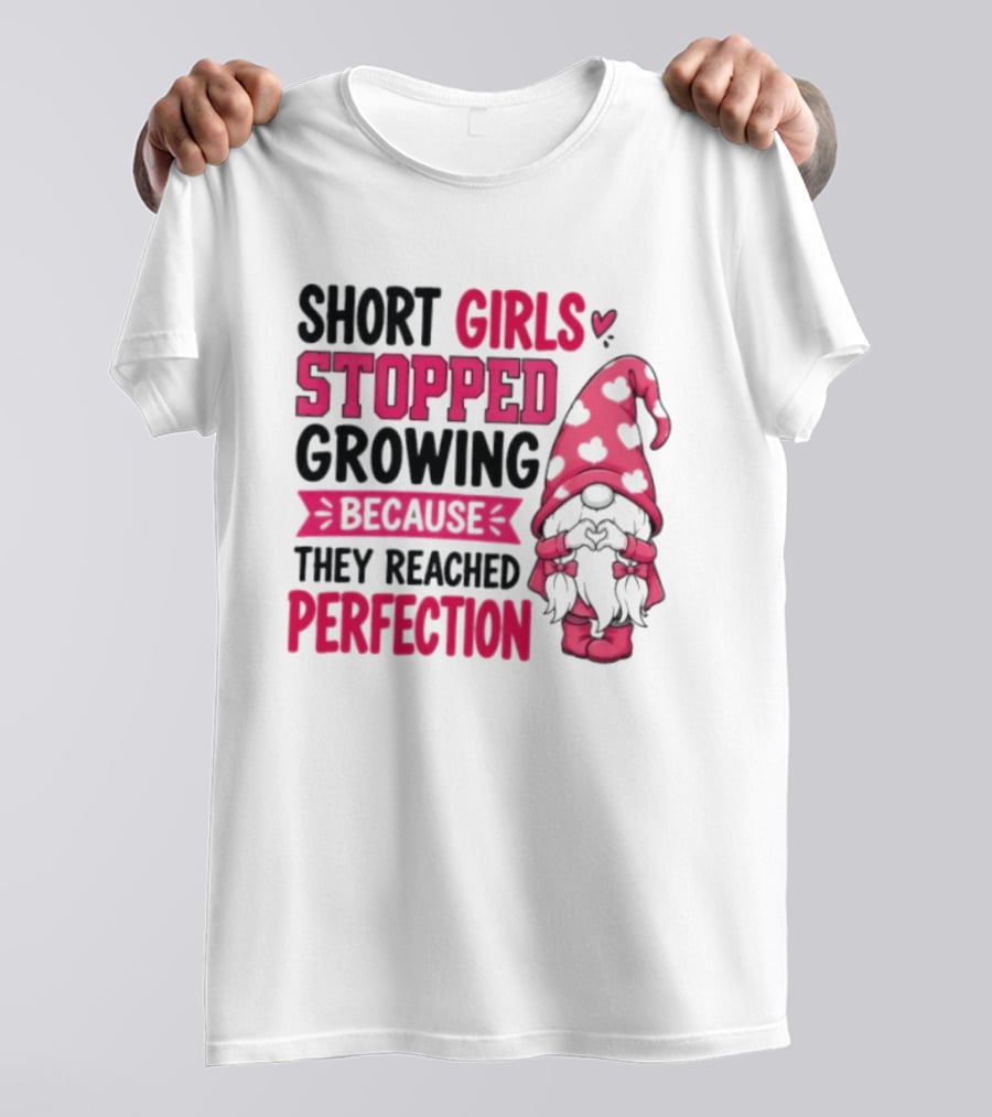 Short Girls Stopped Growing Because They Reached Perfection Gnome Heart Hat T-Shirt