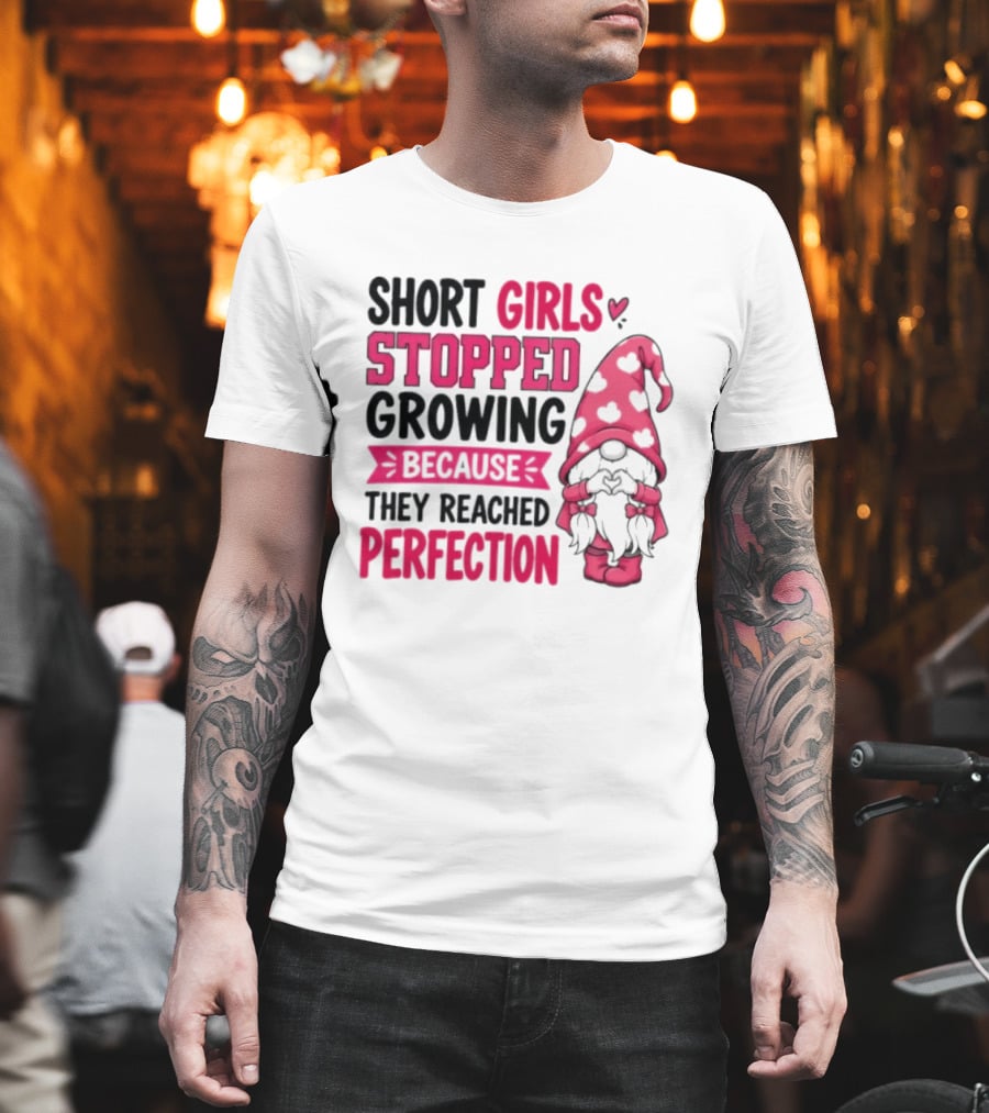 Short Girls Stopped Growing Because They Reached Perfection Gnome Heart Hat T-Shirt