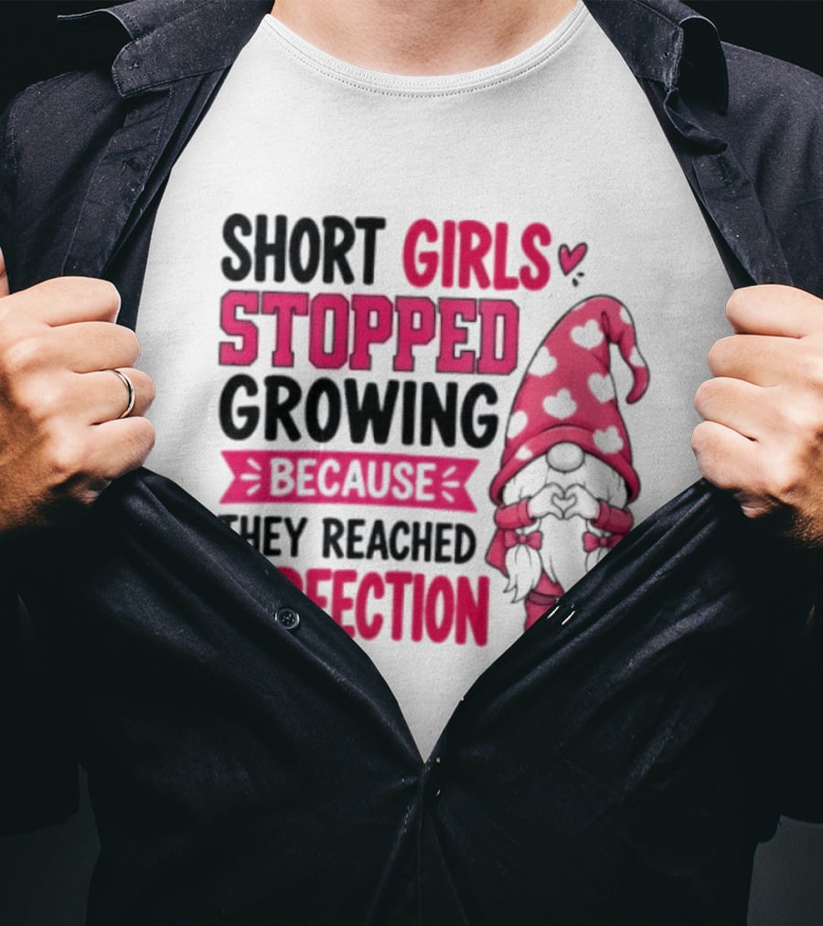 Short Girls Stopped Growing Because They Reached Perfection Gnome Heart Hat T-Shirt