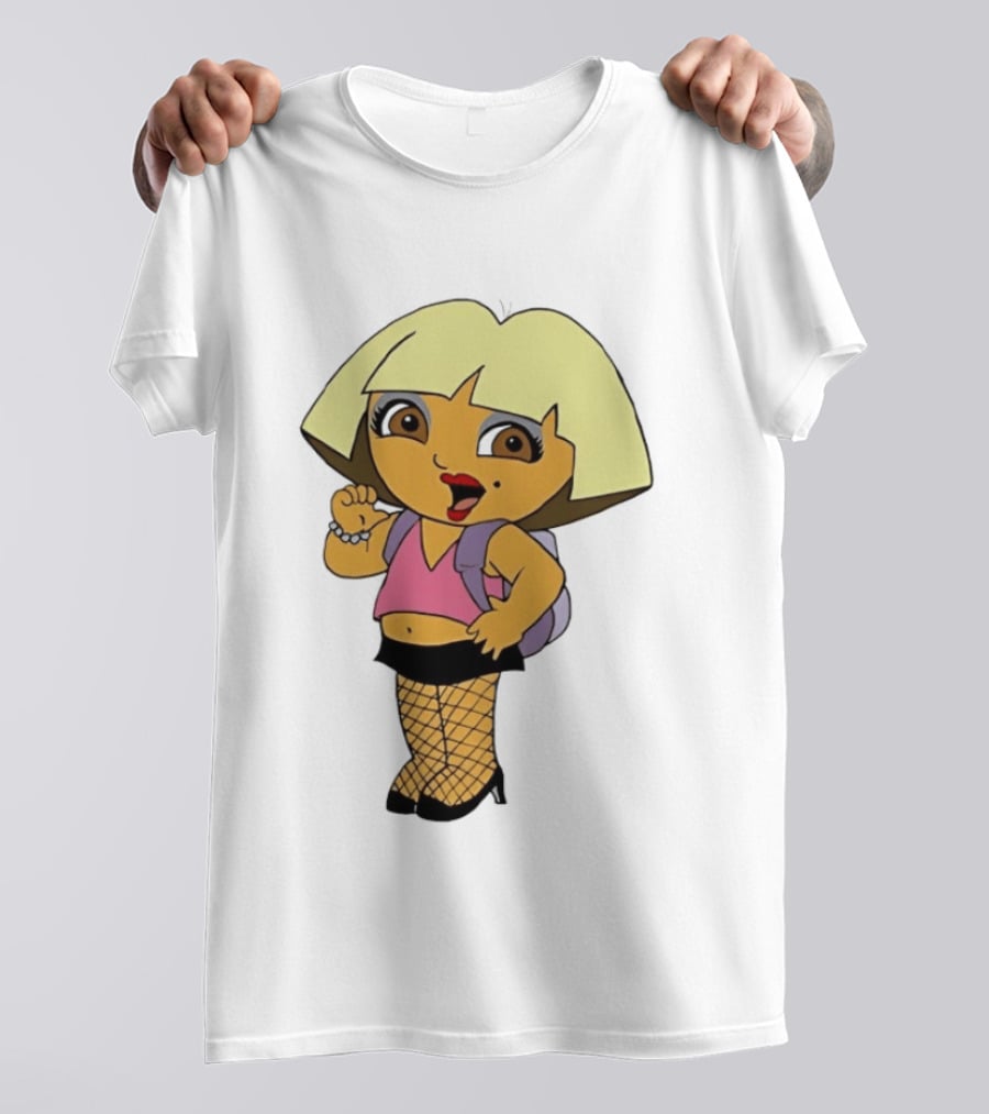 Explorer Parody Cartoon Mashup Pop Culture Icon With Backpack And Fishnets T-Shirt
