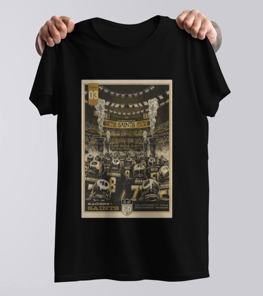 New Orleans Saints Vs Las Vegas Raiders September 27 2026 Caesars Superdome New Orleans Football Event T-Shirt