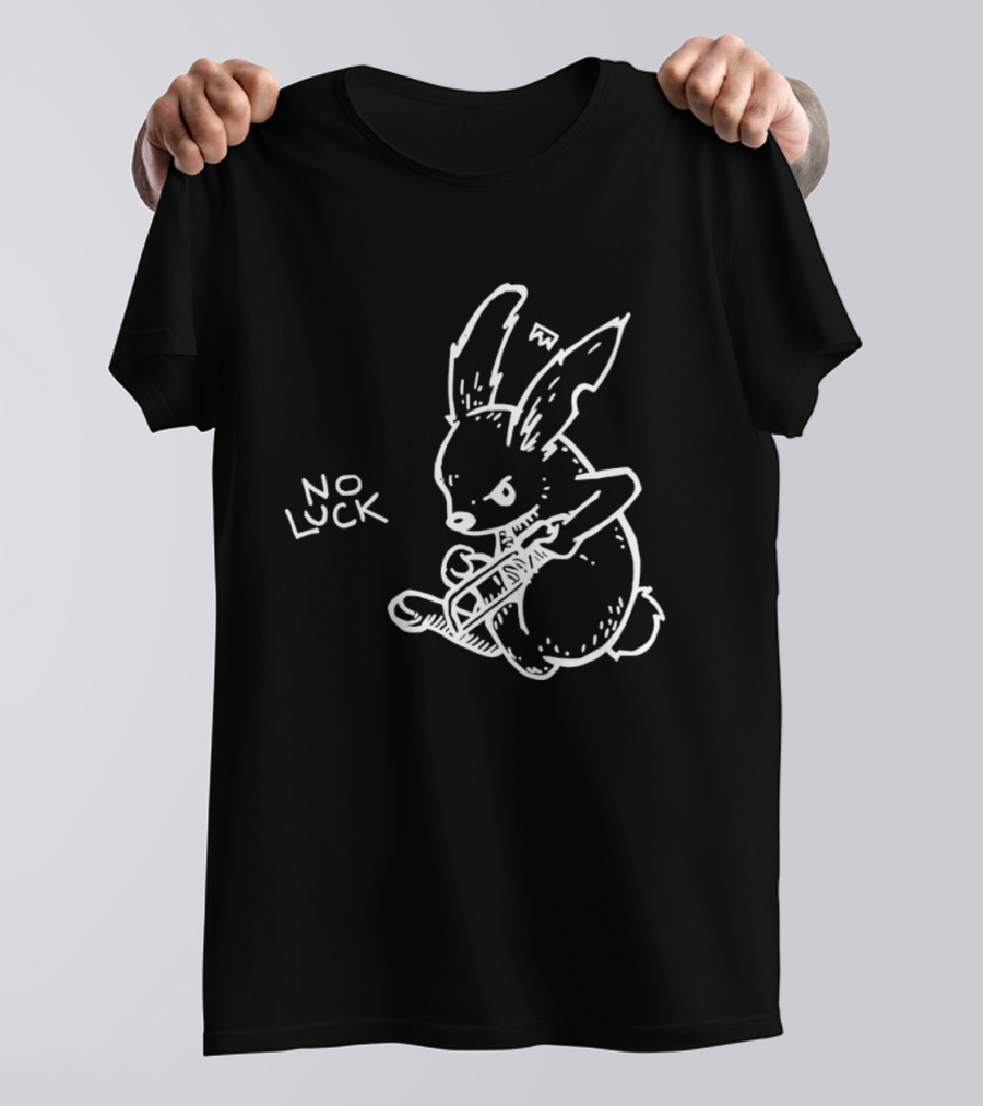 No Luck Angry Rabbit Hacksaw Doodle T-Shirt