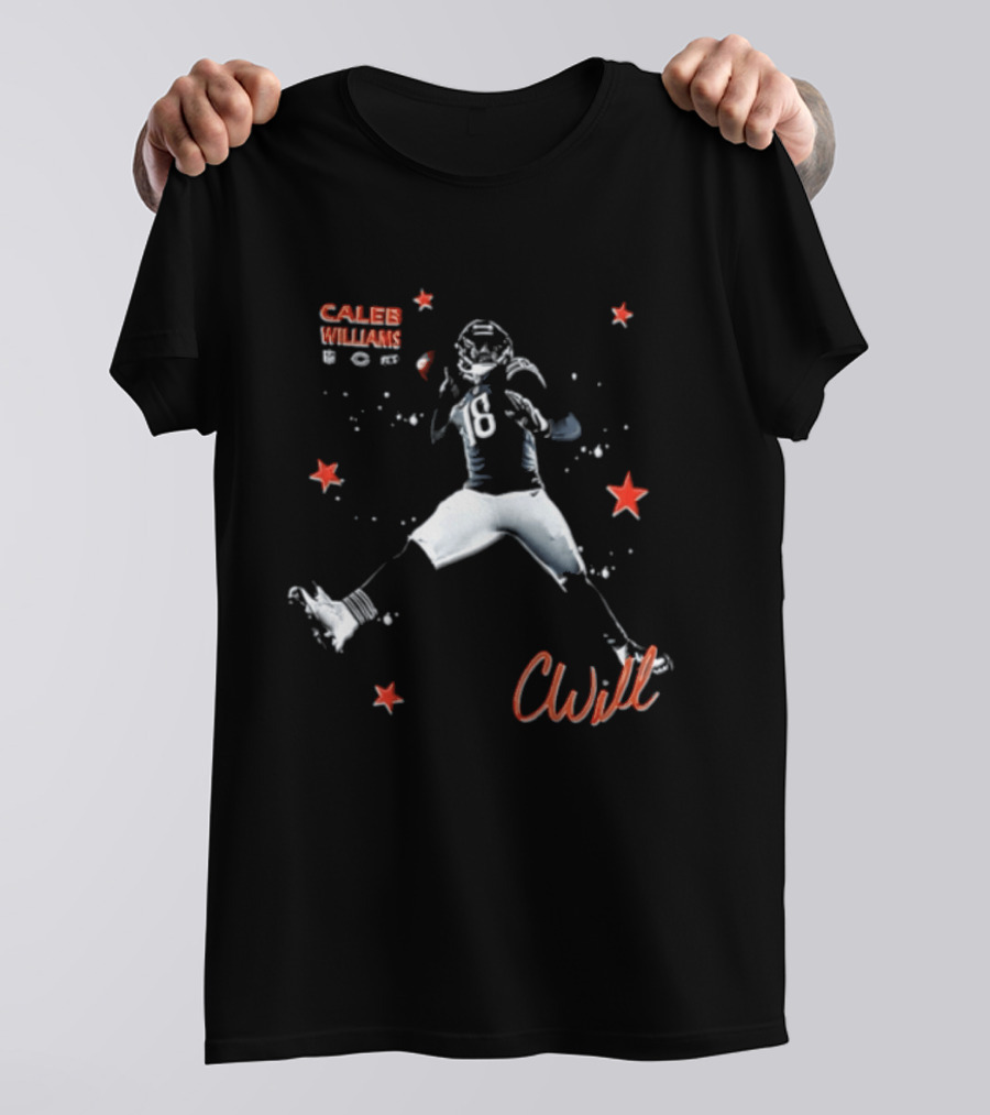 Caleb Williams Cwill 18 Chicago Football Player Throwing Ball Stars T-Shirt