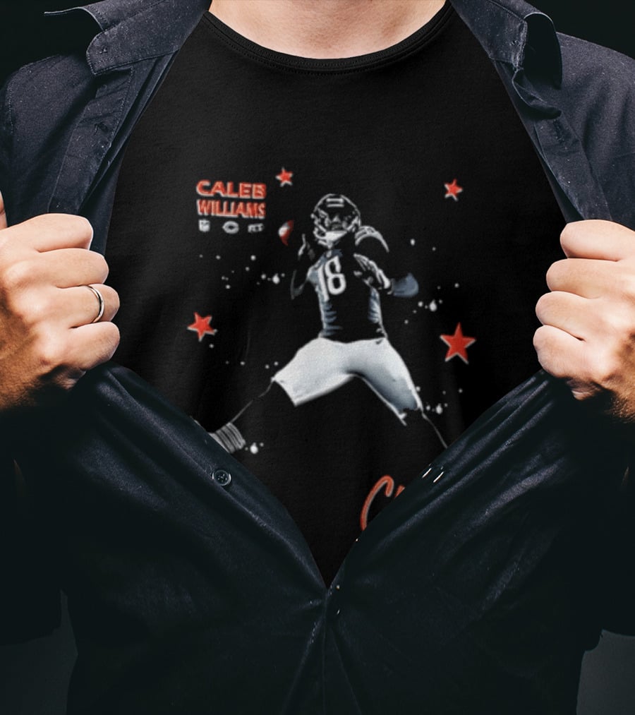 Caleb Williams Cwill 18 Chicago Football Player Throwing Ball Stars T-Shirt