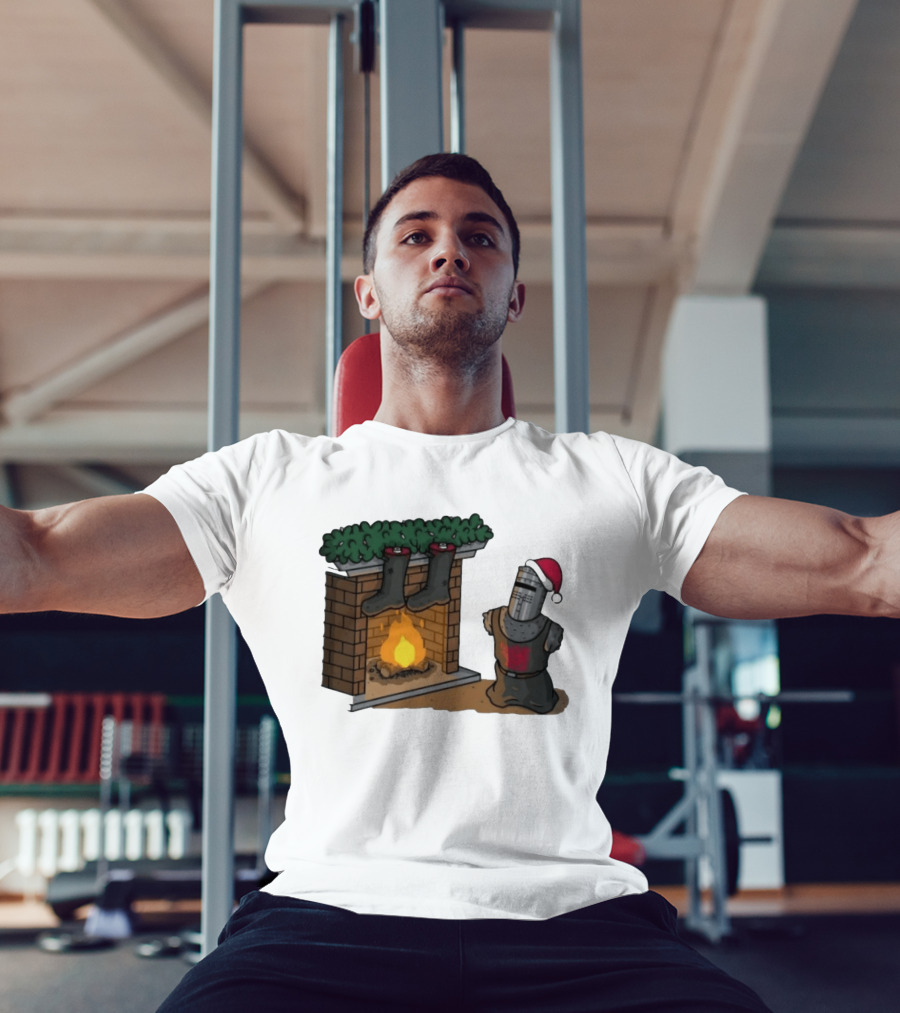 Monty Python Black Knight Christmas Holiday Fireplace Scene T-Shirt