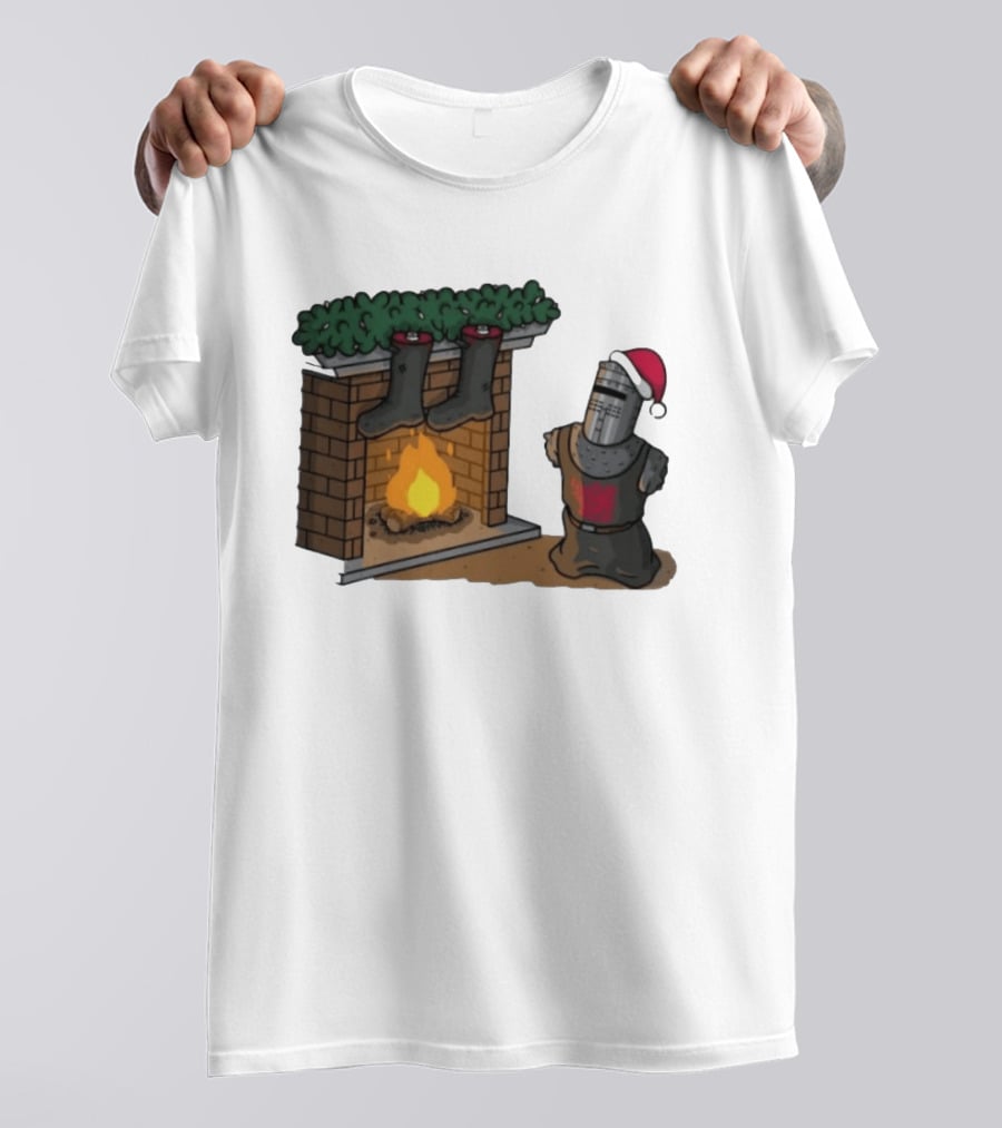 Monty Python Black Knight Christmas Holiday Fireplace Scene T-Shirt