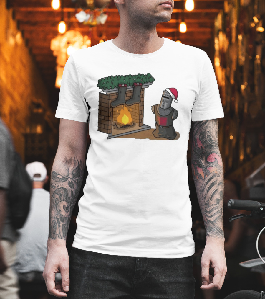 Monty Python Black Knight Christmas Holiday Fireplace Scene T-Shirt
