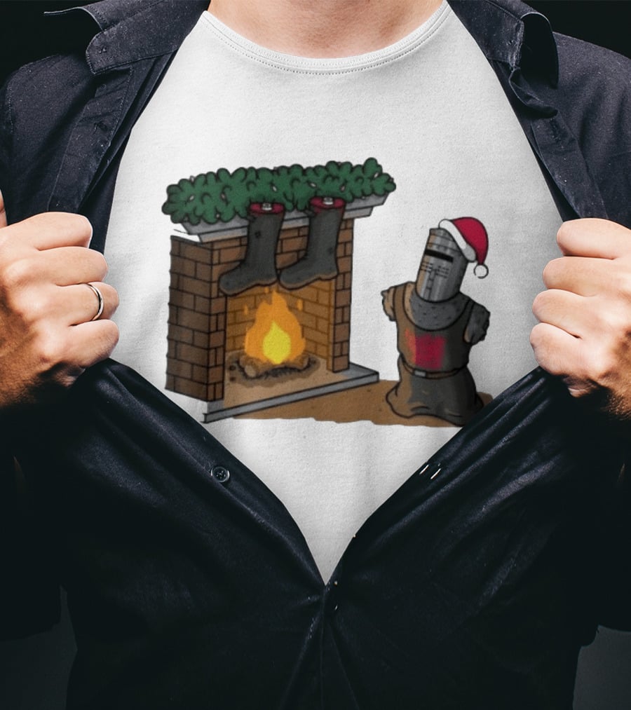 Monty Python Black Knight Christmas Holiday Fireplace Scene T-Shirt