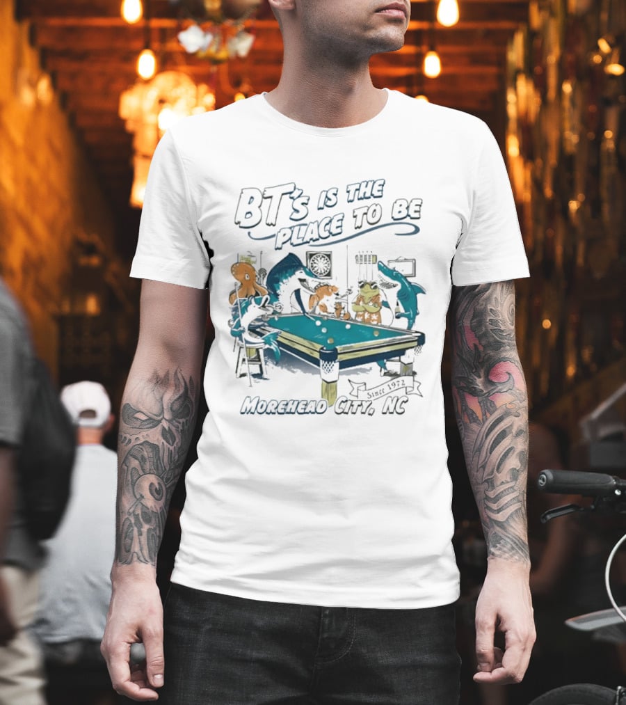 BT's Is The Place To Be Morehead City NC Since 1972 Pool Hall Sea Creatures Playing Billiards T-Shirt