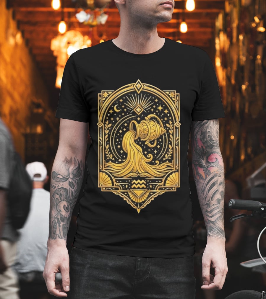 Aquarius Zodiac Golden Celestial Water Bearer T-Shirt