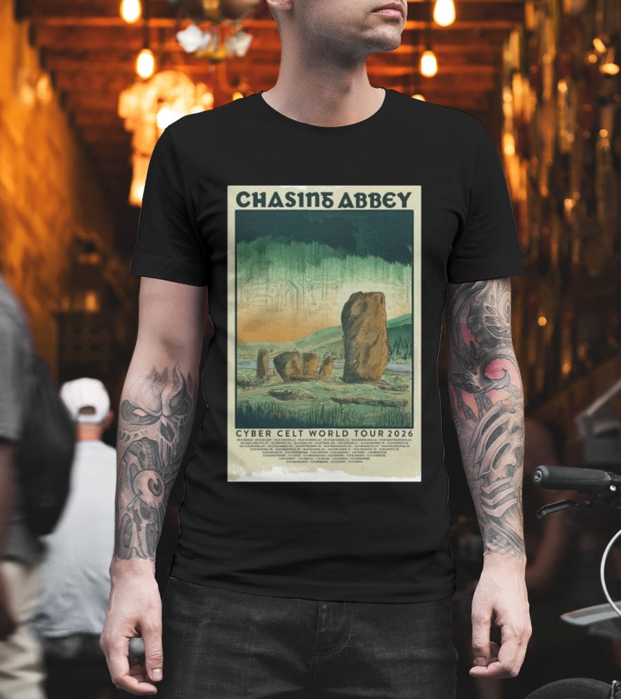 Chasin Abbey Cyber Celt World Tour 2026 Stone Circle Landscape T-Shirt