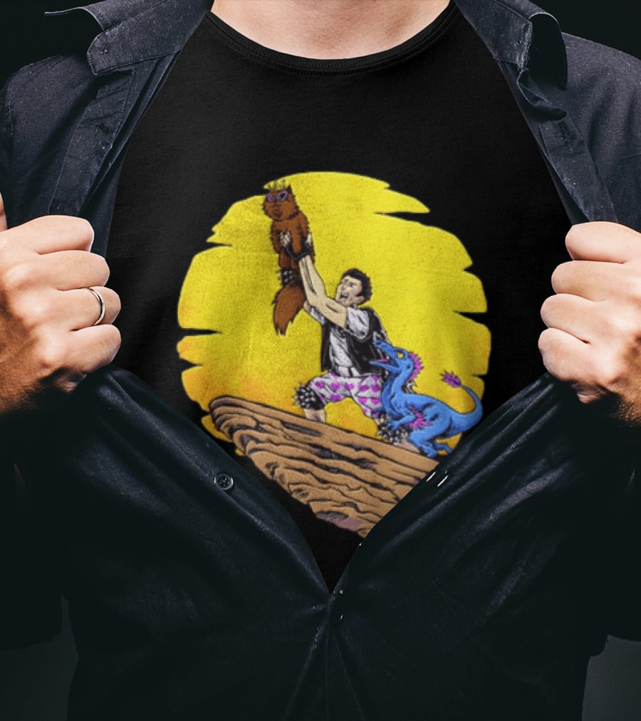 Randy Marsh Holding Cat With Blue Dinosaur Scene T-Shirt