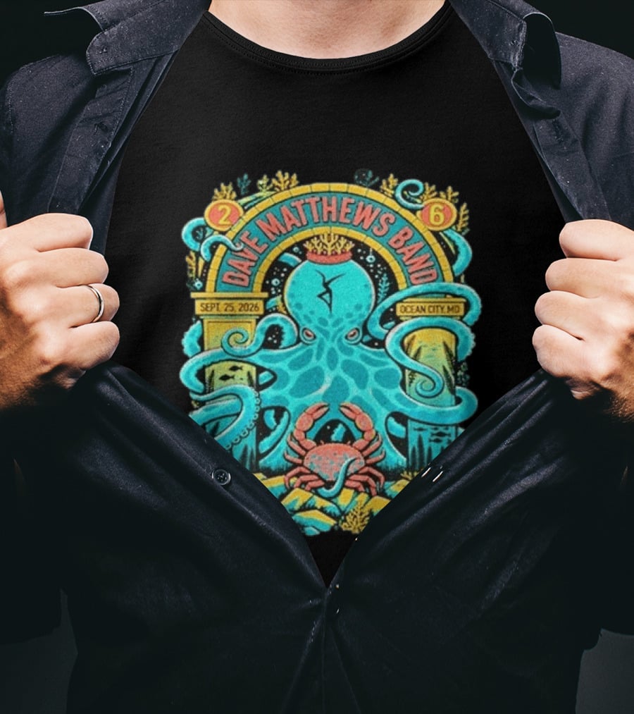 Dave Matthews Band Sept 25 2026 Ocean City Maryland Festival Ocean Crab Octopus T-Shirt