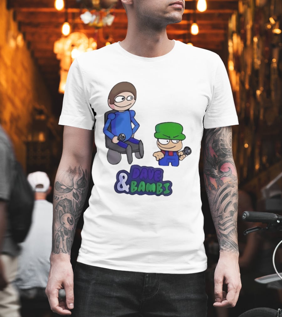 Friday Night Funkin Dave And Bambi Characters With Microphones T-Shirt