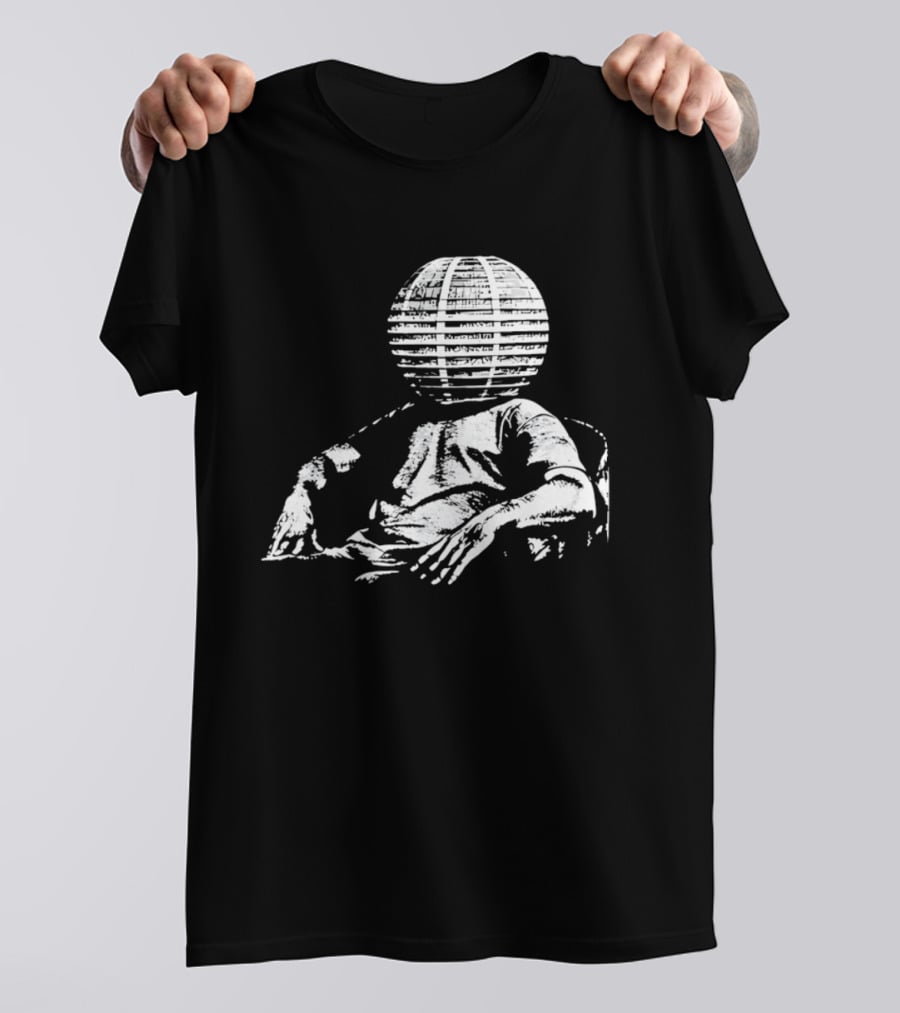 Sure, Here's A New Title For The : "Surreal Distressed Globe Head Sitting Figure T-Shirt