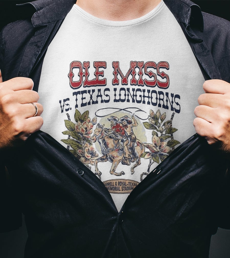 Ole Miss Rebels Vs Texas Longhorns 2026 Game Day Darrell K Royal Texas Memorial Stadium Austin TX October T-Shirt