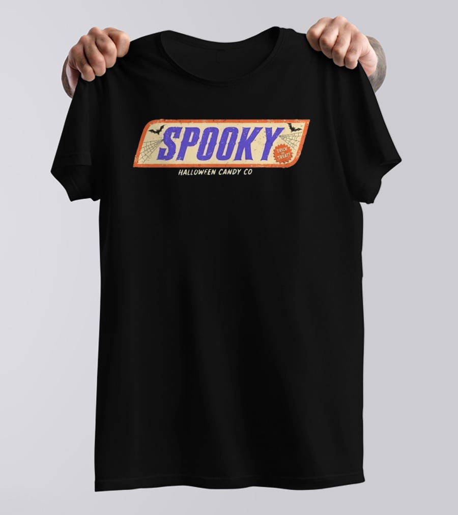 Spooky Halloween Candy Co Trick Or Treat Distressed Bats Cobwebs T-Shirt