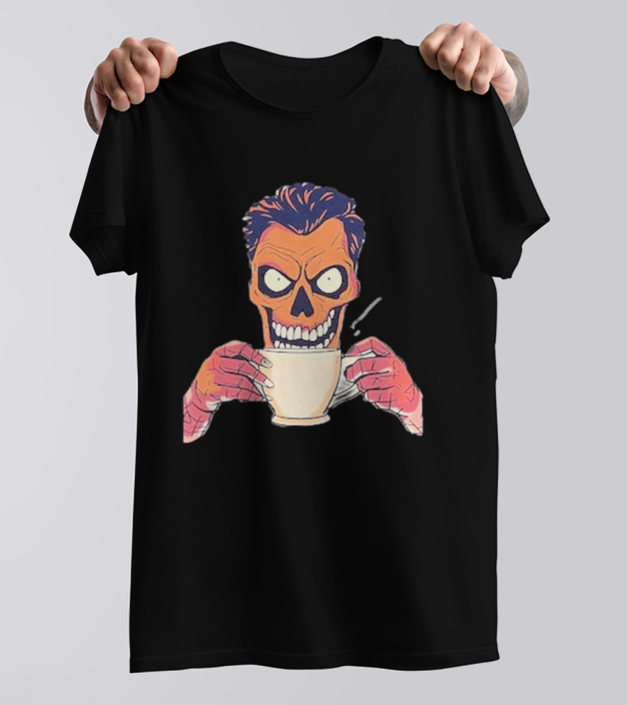 Skull Drink Coffee Skeleton Comic Unique T-Shirt