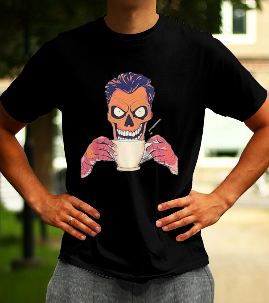 Skull Drink Coffee Skeleton Comic Unique T-Shirt