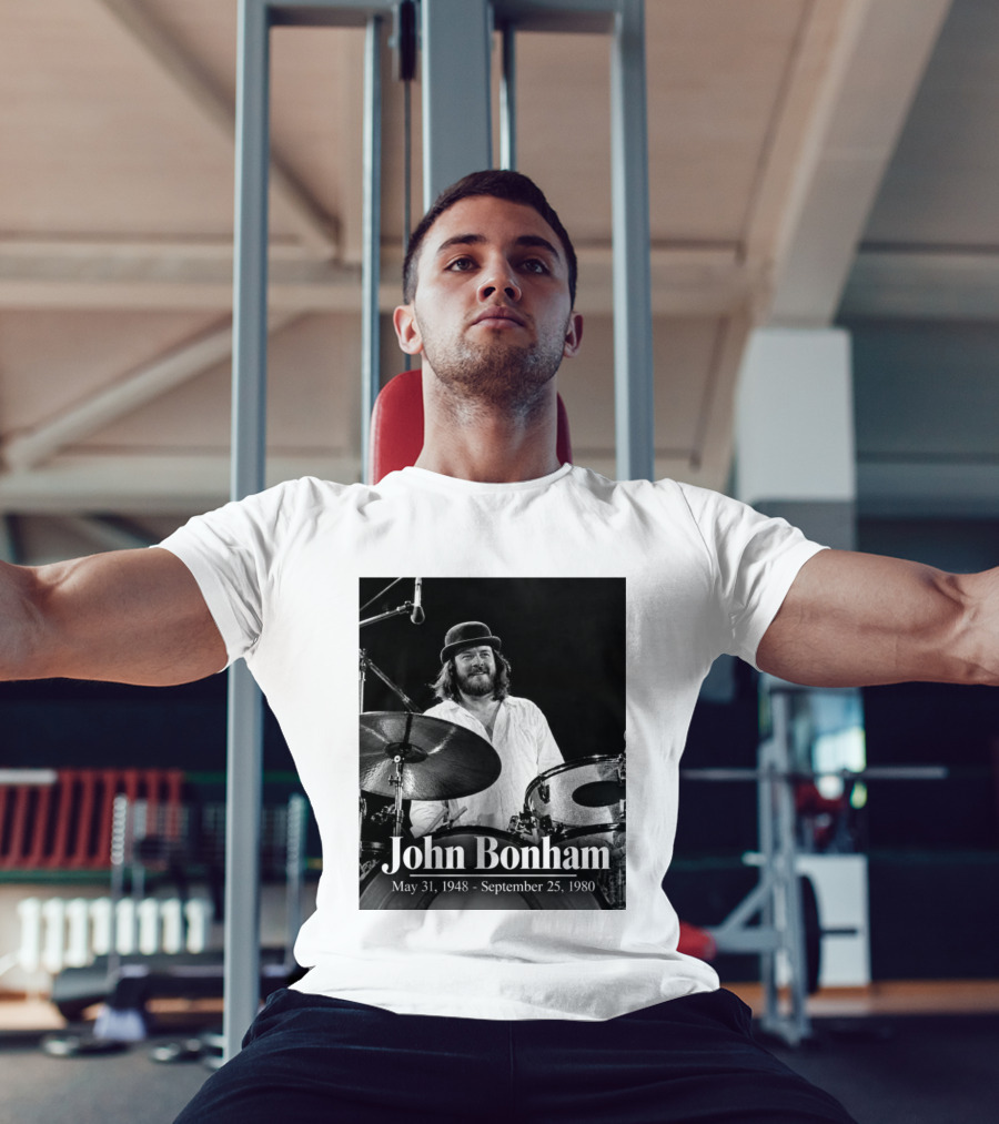 John Bonham May 31 1948 September 25 1980 Drummer Tribute Black And White Photo T-Shirt