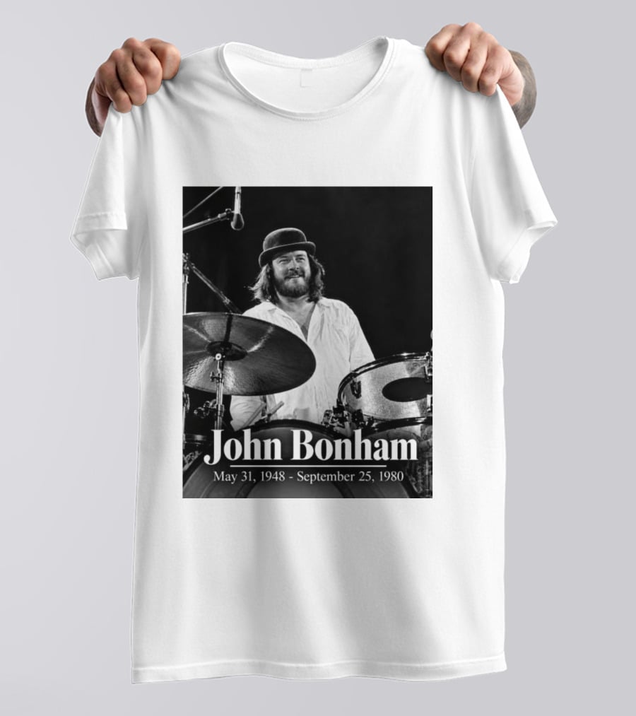 John Bonham May 31 1948 September 25 1980 Drummer Tribute Black And White Photo T-Shirt