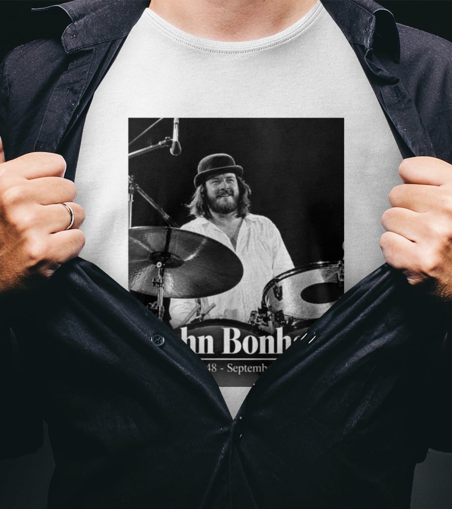 John Bonham May 31 1948 September 25 1980 Drummer Tribute Black And White Photo T-Shirt