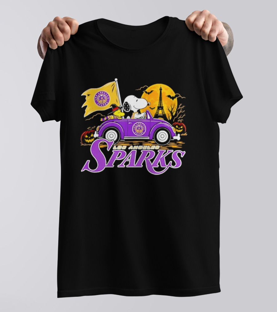 Snoopy Woodstock Los Angeles Sparks Halloween Pumpkin Car Adventure T-Shirt