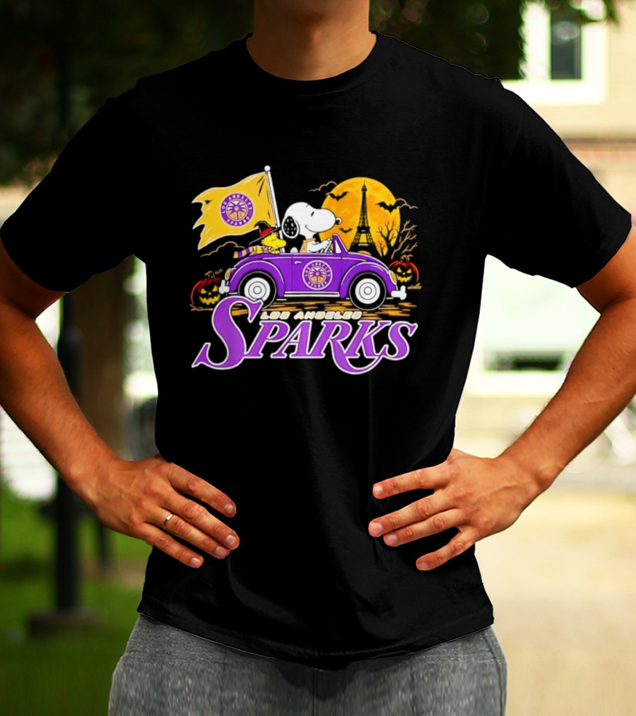 Snoopy Woodstock Los Angeles Sparks Halloween Pumpkin Car Adventure T-Shirt